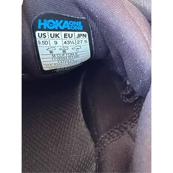 HOKA One One Men's Teal Lace Up Round Toe Clifton 8 Running Shoes Size 9.5D